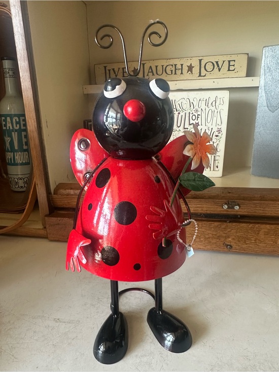 Source Unknown Other - Charming Red and Black Bouncy Metal Ladybug for Inside or Outside - New